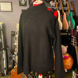 Black Buckle and Cable Knit Detail Turtleneck Sweater